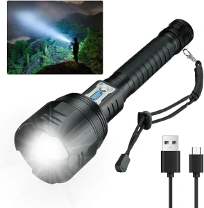 XHP360 Rechargeable LED Flashlights, Super Bright 190000 Lumens Zoomable Flashlight,IPX7 Waterproof Powerful Flashlight, 6 Modes Tactical Flashlight for Camping Emergencies