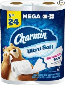 Charmin Ultra Soft Toilet Paper 6 Mega Rolls = 24 Regular Rolls