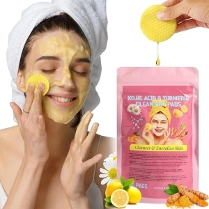 Turmeric Cleansing Pads, Kojic Acid & Turmeric Face Scrub Cleansing Pads Infused Cotton Exfoliating Pads, Turmeric Kojic Cleansing Pads for Balancing Skin Oil