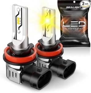 SEALIGHT H11 LED Fog Light Bulbs Yellow, 10000LM H8 H9 H16 Fog Lights LED Bulbs 600% Brightness Upgrade, 1:1 Size 100% Successful Installation for Trucks Cars, 3000K Golden Yellow, Pack of 2