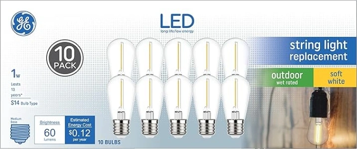 GE LED String Light Bulb Replacements, Soft White, S14 Bulbs, Clear, Medium Base (10 Pack)