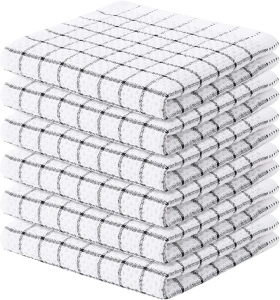 Fintale 100% Cotton Dish Cloths - Soft, Super Absorbent and No Lint Dish Towels for Kitchen - Good for Drying and Washing Dishes - 6 Pack (Lattice Designed, Black) - 12 x 12 Inches