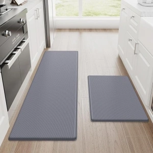 2-Piece Anti-Fatigue Cushioned Kitchen Mat Set, Non-Skid Grey Standing Mats for Kitchen, Office, Sink - 17.3