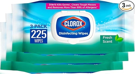 Clorox Disinfecting Wipes, Bleach Free Cleaning Wipes, Household Essentials, Fresh Scent, Moisture Seal Lid, 75 Wipes, Pack of 3 (New Packaging)