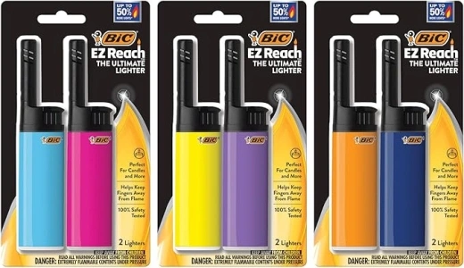 BIC EZ Reach Candle Lighter, The Ultimate Lighter with Wand for Candles, Assorted Colors, 6 Count Pack of Long Lighters