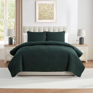 VCNY Home - Full/Queen Quilt Set, Pinsonic Bedding with Matching Pillow Shams, Dorm Room Essentials, Super Soft Home Decor (Sands Dark Green, 3-Piece)