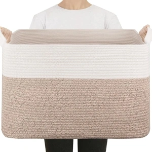 Extra Large Laundry Basket, Blanket Basket for Living Room, Cotton Rope Storage Basket, Toy Basket for Kids, Woven Basket for Clothes, Towels, Pillows, 24
