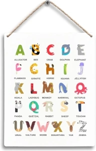 FUGWN ABC Alphabet Animal Hanging Wooden Signs 8x10, Animals Alphabet Toddler Nursery Playroom Classroom Wall Decor, Nursery Wall Decor, Alphabets Kids Room Decor Gifts for Toddlers Boys Girls