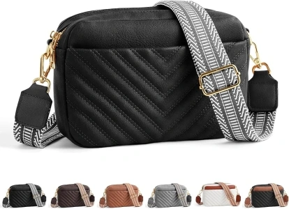 YOOLIFE Crossbody Bags for Women - Leather Crossbody Purse with Wide Strap Quilted Small Crossbody Bags for Women