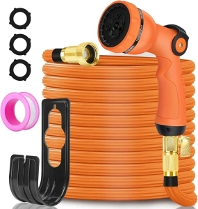 Expandable Garden Water Hose - Garden Hose 50 ft with 10 Function Hose Nozzle,2.5X Flexible Hose with 50 Layers Nano Rubber Leakproof Lightweight,3/4 Solid Brass Connectors for Gardening