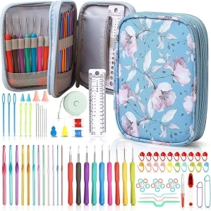 SHAXANO 86 Pcs Crochet Kit - 9 Ergonomic Soft Grip Crochet Hooks & 12 Aluminum Hooks for Beginners & Experienced Crafters, Includes 65 Crochet Accessories for Knitting & Crocheting