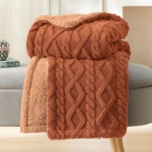 Bedsure Sherpa Throw Blanket for Couch Sofa - Fuzzy Soft Cozy Blanket for Bed, Fleece Thick Warm Blanket for Winter, Orange, 50x60 Inches