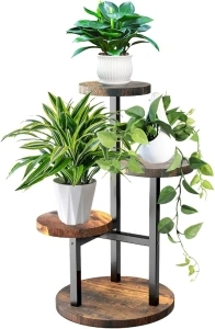 DIFOUMA 3-Tier Plant Stand Indoor,Plant stands Indoor Clearance,Corner Plant Stand,Plant Stand for Indoor Plants Mulitiple,Metal Plant Stand with Duty Wood,Black (3)