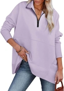 Dokotoo Women's Casual Oversized Half Zip Sweatshirts Long Sleeve Solid Color Pullover Jackets with Pockets