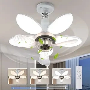 Socket Fan Ceiling Fan with Light, 20'' Dimmable LED Light Bulb 4 Speed Quiet Fans Light, 3000K-6500K, 1000 Lumens Light Bulb with Extender for Bedroom Living Room Kitchen Garage Indoor