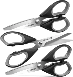 Astercook Kitchen Shears, Kitchen Scissors Heavy Duty Serrated Blade, PP+TPR Handle Shears, Ideal for Poultry, Herbs, Vegetables, Durable and Ergonomic Design (Black Grey)