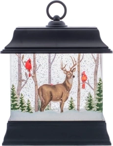 LED Woodland Winter Lantern 8.5 x 3.75 Acrylic Snow Globe Swirl Dome