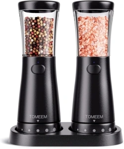Electric Salt and Pepper Grinder Set with Storage Base, Stainless Steel Rechargeable Salt and Pepper Grinder Set with 4.5 oz Large Capacity, 1.8