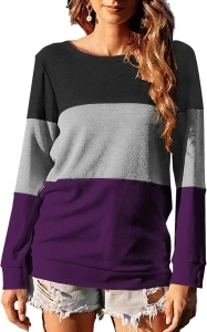 Halife Women's Long Sleeve Color Block Tops Crewneck Sweatshirts Pullover Tunic Shirts Blouses