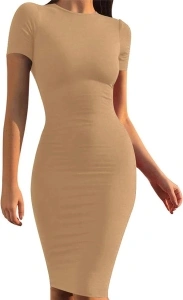 Mokoru Women's Casual Basic Pencil Dress Sexy Long Sleeve Bodycon Midi Club Dress