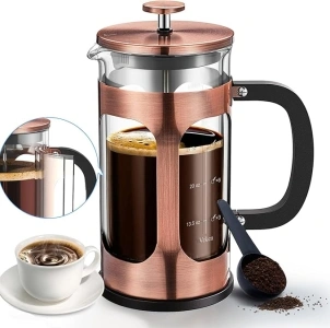 Veken French Press Plunger Coffee Maker Cafetière, Double Wall Heat Resistant Borosilicate Glass Coffee Press,Cold Brew Coffee Pot for Kitchen and Gifts, Dishwasher Safe, Copper (27 Ounce/800 ml)