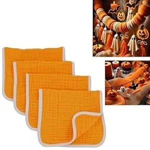 Synrroe Muslin Burp Cloths Large 20 by 10 Inches 100% Cotton 6 Layers Extra Absorbent and Soft (Pumpkin)