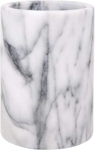 White Marble Utensil Holder and Cooking Tools Crock for Kitchens - 5 Inch Wide, 7