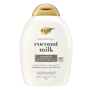 OGX Nourishing + Coconut Milk Moisturizing Shampoo, Hydrating & Restoring Shampoo Moisturizes for Soft Hair After the First Use, Paraben-Free, Sulfate-Free Surfactants, 13 fl. oz