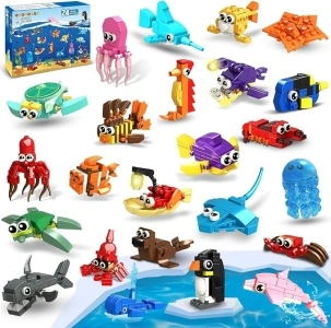 HOGOKIDS 24 Pack Party Favors for Kids Building Set - 629PCS Marine Animals Building Blocks Toy for Goodie Bag Stuffers Classroom Prizes, Valentines Day Easter Birthday Gift for Boys Girls Ages 6-12