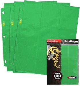 BCW Double-Sided 9-Pocket Pages Holder - 10 Green Pages | Trading Card Binder Sheets | Secure Side Loading | Ideal Card Storage and Display Solution