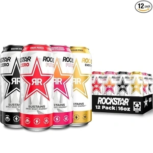 Rockstar Pure Zero Energy Drink,4 Flavor Pure Zero Variety Pack, 0 Sugar, with Caffeine and Taurine, 16oz Cans (12 Pack) (Packaging May Vary)