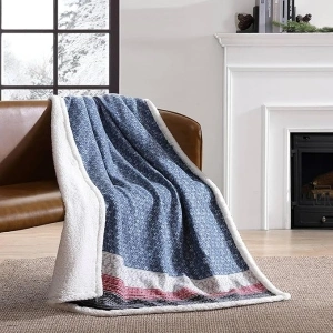 Eddie Bauer - Throw Blanket, Reversible Sherpa & Brushed Fleece Bedding, Lightweight Cozy Home Decor for Bed or Couch (Fair Isle Midnight, 50