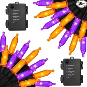 100 LED Orange and Purple Halloween Lights 2 Pack 32 Ft Halloween Mini String Lights Battery Operated Orange Fairy Lights 8 Modes Waterproof for Indoor Outdoor Patio Holiday Party Halloween Decor