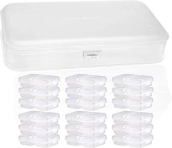 MENyOK Mini Bulk Crafts Storage Boxes with Hinged Lids 19PCS Mixed-Size Mini Plastic Containers,Mini Storage Organizers for Beads,Jewellry,Small Trinkets