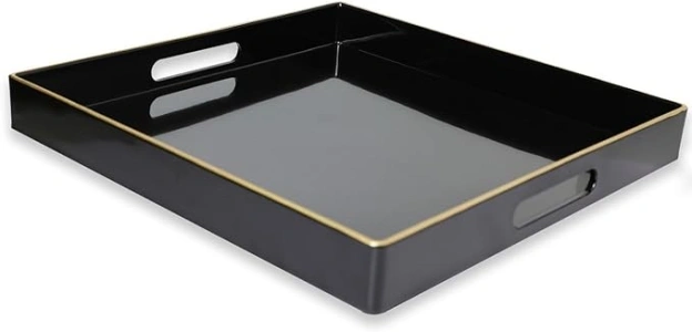 Spsyrine Black Decorative Tray for Living Room, Square Modern Plastic Coffee Serving Table Tray for Ottoman Bathroom Kitchen, 13