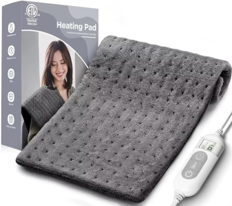 Heating Pad for Back & Cramps Relief,Electric Heat Pad Fast Heat,6 Level Heat Setting,3 Level Timming,Auto Shut Off, Machine Washable,Suitable for Back,Neck,Abdomen Pain Relief (Dark Grey, 12''×24'')