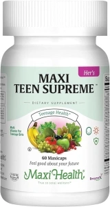 Maxi Health Teen Supreme Hers Vitamins for Teen Girls (120) - Women's Multivitamin for Energy, Immune Boost, Body & Brain Growth - Womens Multi Vitamins Including D3, Iron, Calcium, Digestive Enzyme