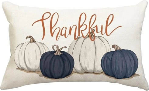 Fall Pillow Covers 12x20 Inch Watercolor White Blue Pumpkins Fall Pillows Seasonal Pillow Case Decor for Sofa Couch Fall Decor