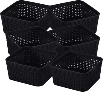 Simplify 6 Pack Organizing Set | Square Bins | Multipurpose | Office | Desk | Dorm | Bathroom | Storage Basket | Small Items | Accessories | Black