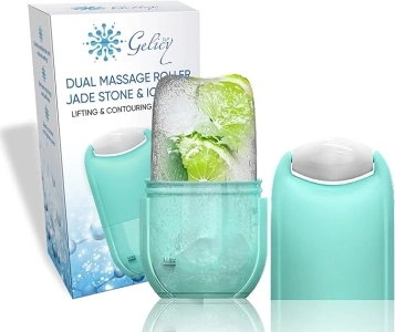 Gelicy V&P Contour Ice Cube & Jade Roller for Face – Ice Roller for Face and Eyes - Ice & Jade Facial Massager - Beauty Skin Care Tool – Jade & Ice for Lifting and Contouring – Gift for Women (Blue)