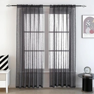 Tony's collection Charcoal Sheer Curtains Faux Linen Textured for Living Room Bedroom Bathroom Semi Transparent Drapes for Party Window Treatments Door of Wedding （52×84 Inch, Charcoal, 2 Panels