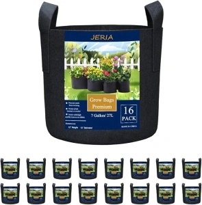 JERIA 16-Pack 7 Gallon Grow Bags, Heavy Duty Thickened Nonwoven Fabric Pots Container with Reinforced Handles, Vegetable/Flower/Plant Grow Pots Come with 16 Pcs Plant Labels