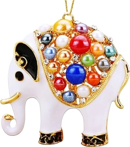 JUNQIU US Elephant Ornament, Metal with Rhinestone White Elephant Christmas Ornament - Funny Christmas Ornaments 2024, Small White Christmas Ornaments - Ornaments for Kids, Elephant Gifts for Women