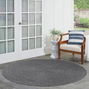 Superior Reversible Braided Indoor/Outdoor Area Rug, 4' Round, Charcoal