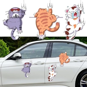 Scratch Cat Vinyl Car Sticker, Cute Three Cats Scratch Cover Funny Bumper Decal for Auto, Truck, Motorcycle, Wall, Window(Medium, Style 2)