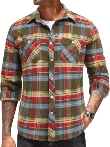 COOFANDY Men's Flannel Plaid Shirts Long Sleeve Casual Button Down Shirt with Pockets