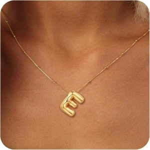 BAYLAY Bubble Letter Necklace Gold - 18K Gold Plated Balloon Bubble Letter Necklace Dainty A-Z Pendant Initial Necklaces for Women Trendy Gold Bubble Letter Necklace for Women Gold Jewelry for Women