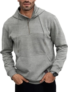 Men's Sweatshirts Cotton Pullover Hoodies Quarter-Zip Loose Fit Ultra Soft Hooded Sweatshirt With Kangaroo Pockets