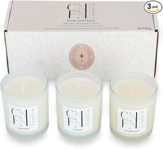 Fresh and Floral Scented Candle Gift Set [from CNFN] | 100% Coconut Wax Candles | 3 x 100g | 20 Hr Burn Time Per Scented Candle | Scented Candles for Home, New Home Gifts, Candle Set, Candle Gift