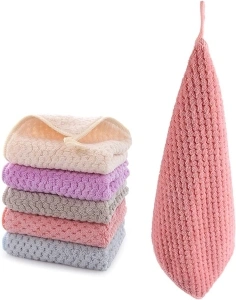 Small Towels with Hanging Loop，Hand Dry Towels for Kitchen & Bathroom, Super Absorbent Soft Small Hanging Towel Set with Hanging Loop, Machine Washable Towel Fast Drying, Set of 5 …